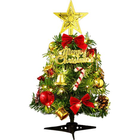 Árbol de Navidad en miniatura, agujas densas de PVC, base de plástico resistente, decoración de oficina, regalo navideño (1/5)