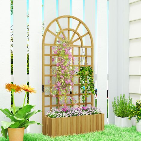 Jardinière avec treillis. bac à fleurs. avec trous de drainage. en bois massif. 90 x 30 x 180 cm. effet bois naturel