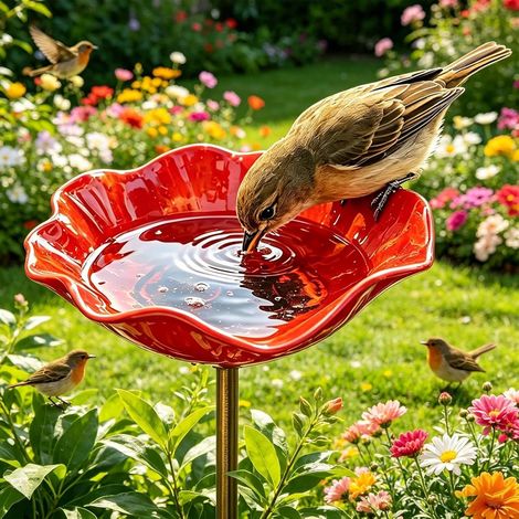 Bain d'oiseaux - Abreuvoir pour oiseaux - 15 x 15 x 60 cm - Abreuvoir en métal avec motif floral - Bain d'oiseaux d'extérieur - Abreuvoir coloré pour oiseaux, papillons et abeilles - Décoration extéri (1/5)