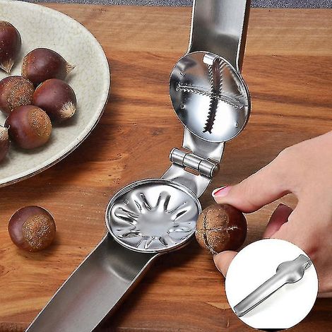 Pince à châtaignes 2 en 1 en acier inoxydable, pince à noix, écaleur de châtaignes, outil pour décortiquer les noix, accessoires de cuisine (1/4)