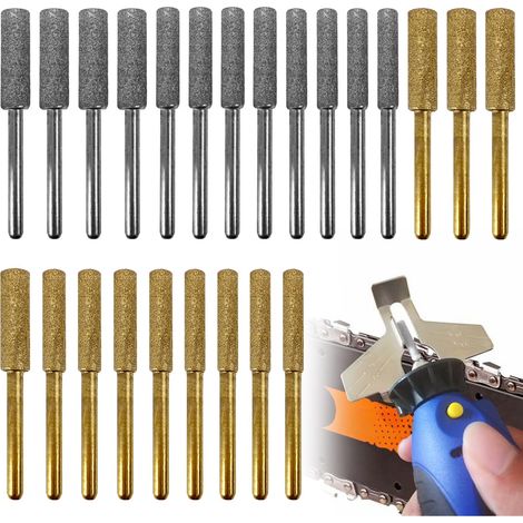 LaBlanc – 24 Stück Kettensägen-Kettenschärfer, Kettensägenschärfer, Kettensägen-Kettenschärfvorrichtung 4,0/4,8/5,5 mm, für Kettensägen-Ketten-Polier-Schleifwerkzeug, Gold, Silber