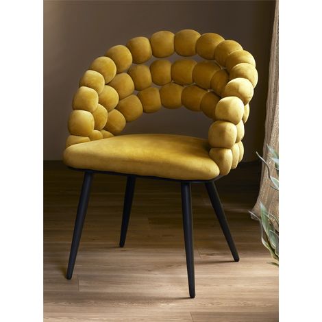 Nimpha Gelber Samtstuhl mit schwarzen Beinen 62x60x80 cm (1/5)