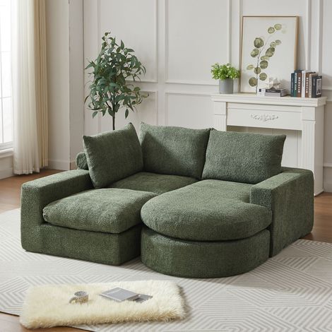 Canapé d’angle modulaire 251x160 cm avec méridienne réversible, sans montage, chenille verte (1/5)