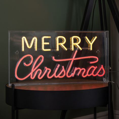 43cm Light up Merry Christmas Neon Flex Sign in Warm White and Red (1/5)