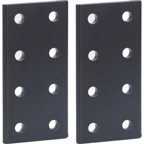 Lot de 2 plaques de jonction rectangulaires en alliage d'aluminium à 8 trous pour table et lit, noires. (1/5)