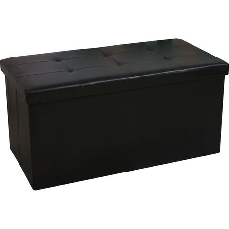 Hobag – Coffre de rangement pouf pliable en PVC 76cm – Assise amovible – Couleur noir – Dimensions 76 x 38 x 38 cm