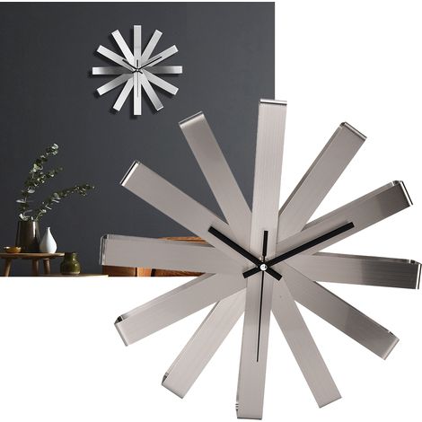Moderne Wanduhr mit einzigartigem Design, aus Edelstahl, ideal für Wohn- und Schlafzimmer, mit einem hochwertigen, geräuschlosen Uhrwerk. (1/5)