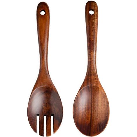 2set en bois grand cuillère fourchette couverts lot japonais style long manche service salade pelle dinnerware lot (1/5)