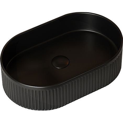 Cuvette de salle de bain 49cm, cuvette ovale rayée en céramique uniquement, SANS robinet et bonde, SANS meuble, Noir mat