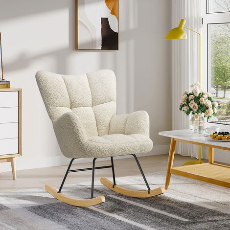 White Tufted Upholstered Rocking Chair