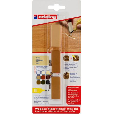 Edding - Kit de 3 cires dures pour planchers en bois E8902 hêtre - pour réparer rapidement les dommages causés aux sols en bois et stratifiés (1/2)