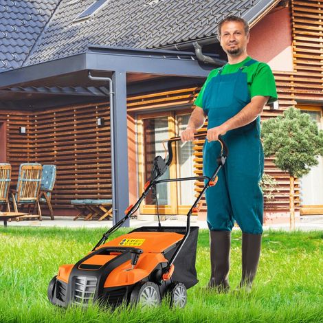 Scarificateur et aérateur de pelouse 41 cm orange avec moteur 15A, 2 lames interchangeables et poignée pliable pour jardin et parc (1/5)