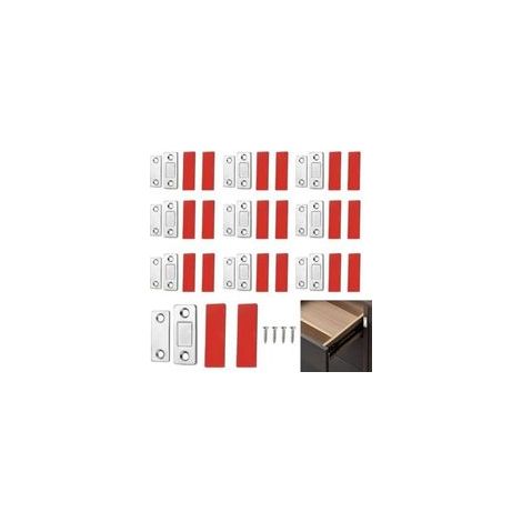 10 Pièces Aimant Porte Placard, Aimants auto-adhésifs pour portes, Invisibles Clôtures, Tiroirs, Portes Coulissantes, avec Bande Adhésive et vis, Finition Acier Inoxydable Résistante - (1/5)