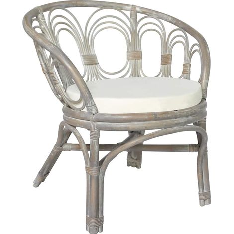 Esszimmerstuhl mit Kissen Grau Natur Rattan Leinen