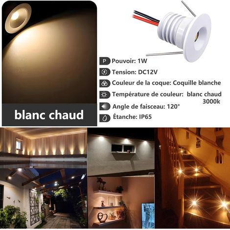 12V 1W LED-Einbaustrahler, Mini-LED-Strahler IP65, Ø16mm Loch, Deckenstrahler für Küche, Treppenhaus, Schrank, Flur, Heimwerkerbeleuchtung, Schaufenster, Schrank, 9er-Pack (Weiß, Warmweiß 3000K) (1/5)