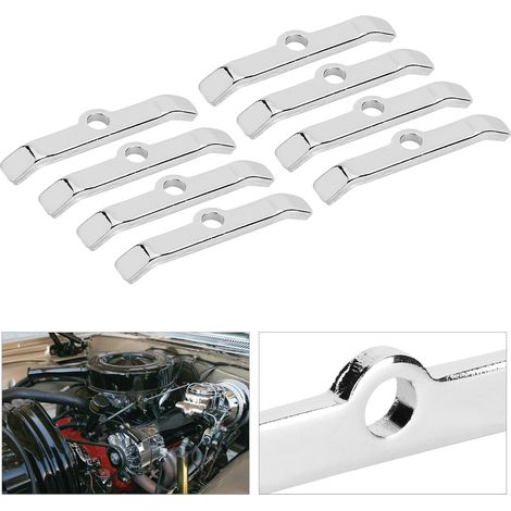8 Stück verchromte Montageplatten und Distanzstücke für Zylinderkopfdeckel von Chevy 283, 305, 327 und 350 Silverado (1/5)