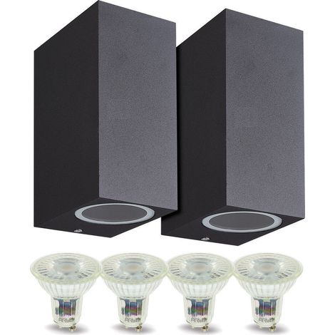 Lot de 2 Appliques Manathan NOIRE Extérieure double faisceau avec 4 Ampoules LED GU10 5W Température de Couleur: Blanc chaud 2700K