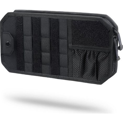 Organizador para parasol de coche，con bolsillo con cremallera y clip para gafas，panel MOLLE semirrígido，apto para la mayoría de vehículos (1/5)