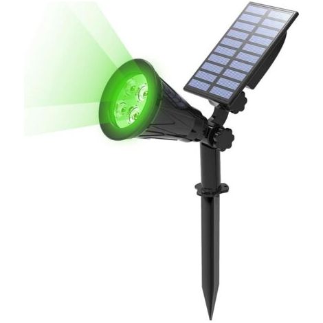 Lámpara solar para exteriores, foco solar, luz de jardín inalámbrica impermeable IP65 con panel solar, foco solar ajustable de 180° para patio, espacio exterior, camino y entrada de vehículos. (Verde) (1/4)