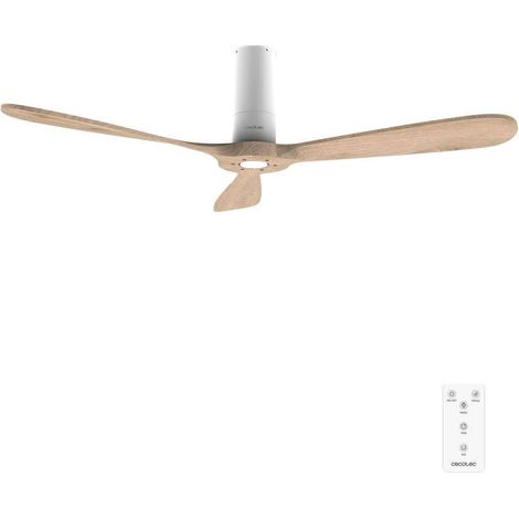Cecotec Ventilador de Techo con Mando a Distancia de 52" EnergySilence 5400 Classic White&LightWood. Motor DC 40W, 3 Aspas, 6 Velocidades, Temporizador hasta 8h, Modo Winter/Summer