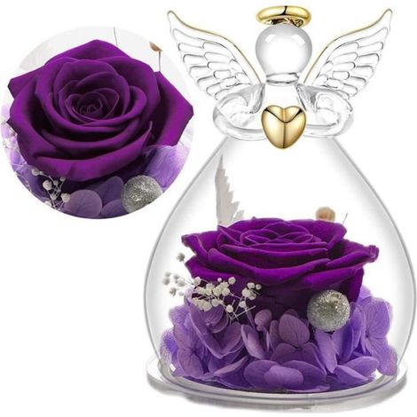 Figurines - La Belle Et La Bête - Ange en Verre - Fleurs Eternelles - Violet - Cadeau Femme (1/4)