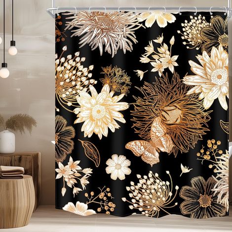 Rideau De Douche - Polyester 60 Pouces X 72 Pouces - Motif Fleuri Bohème - Pour Salle De Bain Et Séparation D'Espace - 1 Pièce (1/4)