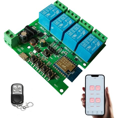 Module de relais WiFi Commutateur intelligent à 4 canaux Commutateur momentané/autobloquant/interverrouillage, porte de garage bricolage (1/5)