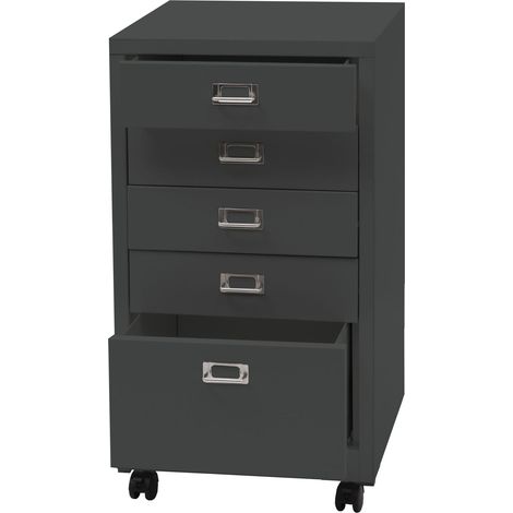 Caisson roulant HWC-L49 - armoire à tiroirs en acier armoire à dossiers - métal 75x40x41cm 5 tiroirs - gris foncé (1/5)