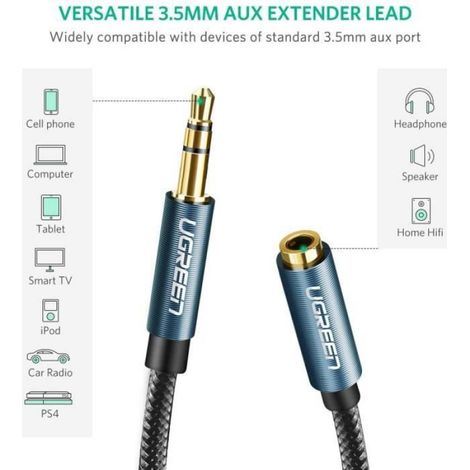 Rallonge Jack Audio 3.5mm Mâle à Femelle - Câble Extension Stéréo Nylon Tressé - Compatible Universel - 0.5 M (1/4)