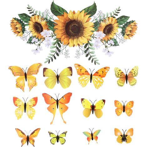 36pièces Stickers Muraux Tournesols Autocollants Décoratifs Colorés Pour Chambre Salon Et Bureau De Faciles à Appliquer Et Écologiques