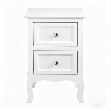 Table de chevet blanche moderne avec 2 tiroirs et pieds incurvés 40x60x30 cm (1/5)