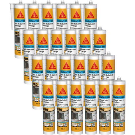 Set von 24 Silikon-Dichtstoffen SIKA Sikaseal-180 Bad & Fliesen - Weiß - 300ml (1/4)