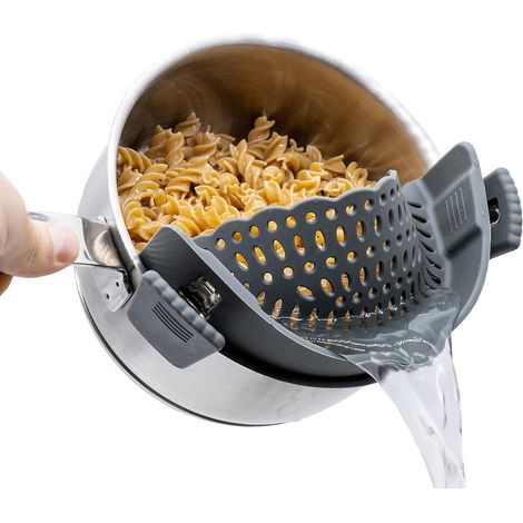 JSSEVN - (grey) Hanging silicone kitchen colander, flour sifter with handle, fine mesh for draining powder, pastry, noodles, rice, sauces, and filtering over a bowl or basin. (1/5)