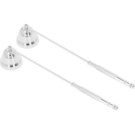 Spegnicandele in metallo, a forma di campana, con manico lungo, set da 2, colore argento. (1/5)