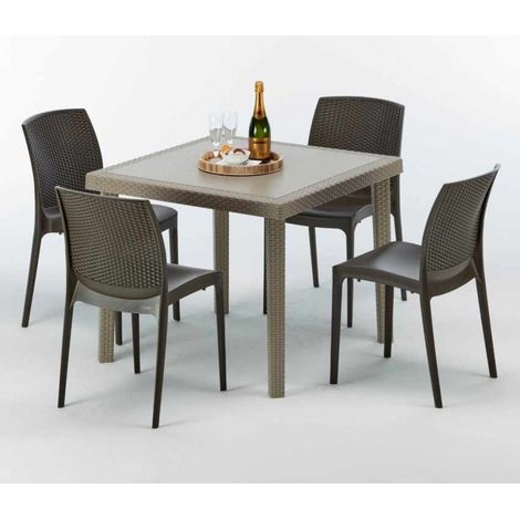 Mesa Cuadrada Beige 90x90 cm y 4 Sillas De Colores Elegance