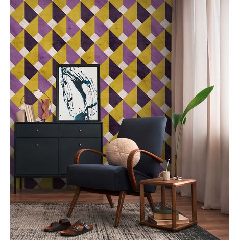 Papier peint intissé Graphique & Géométrique Jaune, Violet, Blanc - 1,59 x 2,8 m (1/3)