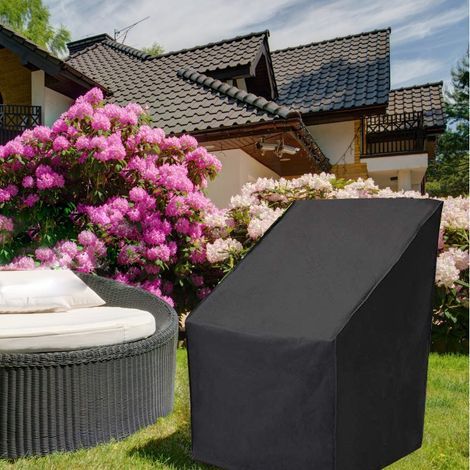 Housse Chaise Jardin pour 6 Chaises Empilables Imperméable Anti-UV Housse Chaise Jardin Exterieur en Tissu Oxford 210D 757590/120cmNoir (1/5)
