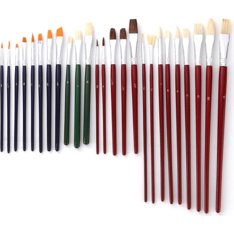 25 Pinceaux à Poils Nylon avec Manche en Bois pour Peinture à l'Huile et Aquarelle - Set d'Accessoires Artistiques (1/5)