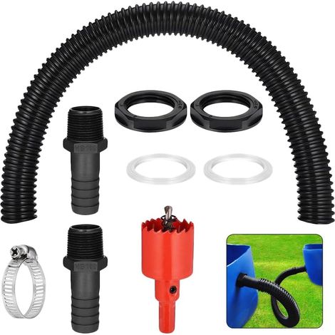 Kit de raccordement pour citernes de pluie de 1", tuyau de 50 cm avec 2 écrous de douille de 25 mm Accessoires de raccordement pour citernes de pluie, réservoirs d'eau et citernes (1/5)