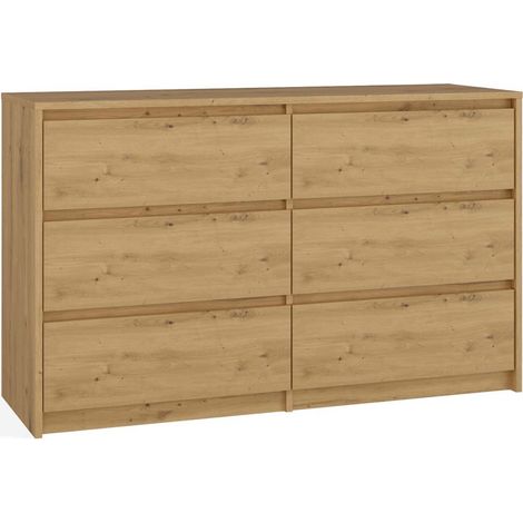 Commode moderne 6 tiroirs chêne artisan – Dimensions : 120x40x73,5 cm – Design minimaliste sans poignées – Fabrication polonaise