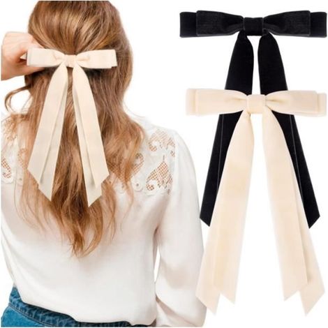 Haarschleifen für Damen, 2 Stück, schwarze und beige Samt-Haarspangen, Haaraccessoires für jeden Tag (1/4)