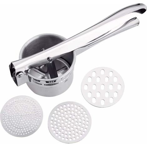 Presse-purée à Pommes de Terre Manuel en Acier Inoxydable avec 3 disques interchangeables pour Fruits, légumes, Nourriture pour bébé Facile à Nettoyer (1/5)