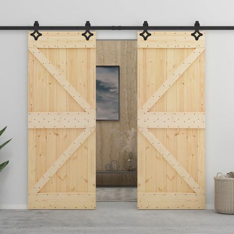 Puerta corredera con herrajes madera maciza de pino 90x210 cm vidaXL (1/5)