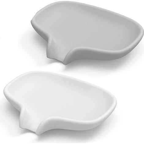 Support Pour Savon En Silicone - Égouttage Automatique - Pour Salle De Bain Et Cuisine - 2 Emplacements - Gris Et Blanc (1/5)
