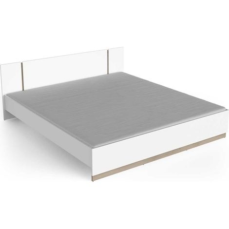 Lit 2 places couchage 180x200 couleur blanc mat / chêne - Largeur 188,3 x Profondeur 204,3 x Hauteur 71,7 cm (1/5)