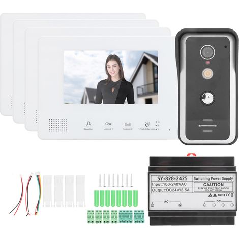 Système d'interphone à Vision nocturne avec système d'interphone à 2 fils TFT de 7 pouces avec 4 écrans 100 à 240V