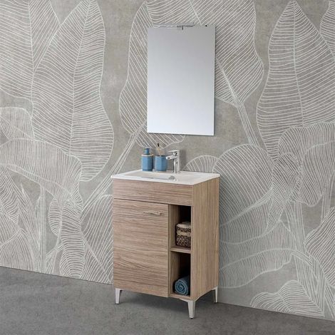Mobile bagno a terra 60 cm rovere tropea con 1 anta lavabo e specchio Martha (1/5)