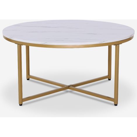 Tavolino da salotto moderno rotondo 90cm in metallo effetto marmo Sulley+ - Rame
