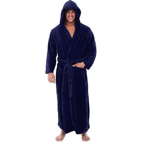 Peignoir d'hiver pour homme, châle allongé en peluche, vêtement d'intérieur, robe à manches longues, manteau, robe pour homme, bleu, XL