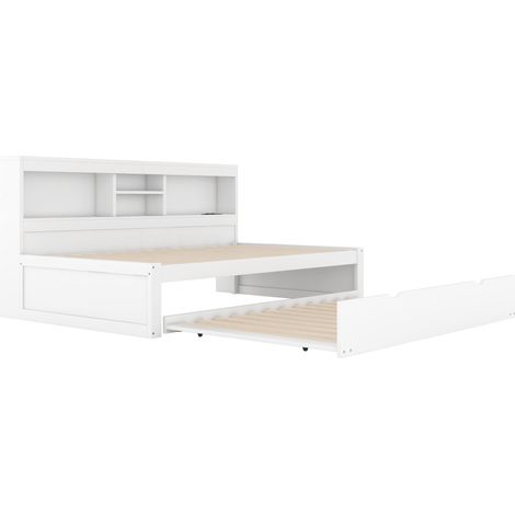 Cama nido 90 x 200 cm blanca con LED, USB y almacenaje lateral, sin colchón (1/5)